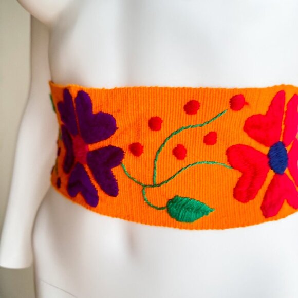Vintage Mexican Embroidered Floral Belt M/L - Picture 4 of 7